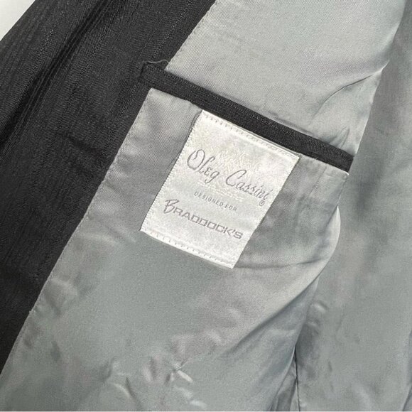 Oleg Cassini Mens Size 46L Black Double Breasted Blazer Sport Coat Suit Jacket - Picture 7 of 10